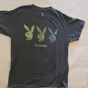 PLAYBOY Black Tee with Gradient Bunny Trio